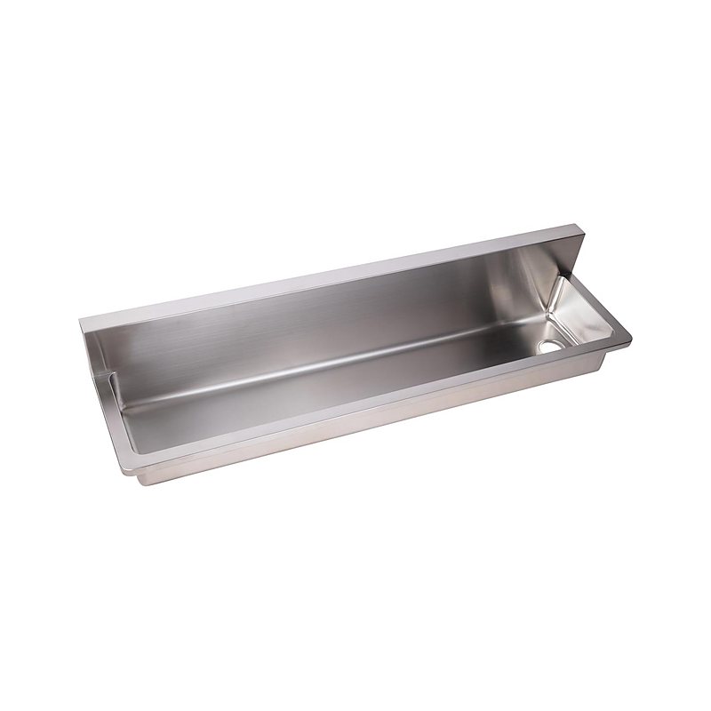 3monkeez PWD-1200R PWD Trough with Wall Brackets, 60mm Boxed Splashback, Includes Fall to 50mm RH Outlet - 125mm In, Internal and External Radius Corners, 304 Stainless Steel - 120