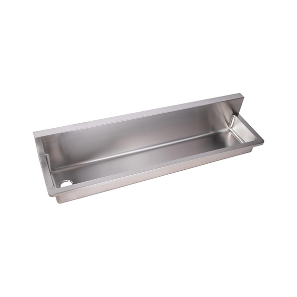 3monkeez PWD-1500L PWD Trough with Wall Brackets, 60mm Boxed Splashback, Includes Fall to 50mm LH Outlet - 125mm In, Internal and External Radius Corners, 304 Stainless Steel - PWD
