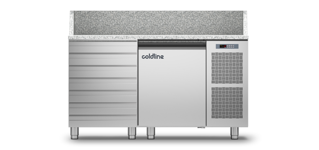Coldline TZ09/1MC|1 Door + Drawers Pizza Preparation Counter with