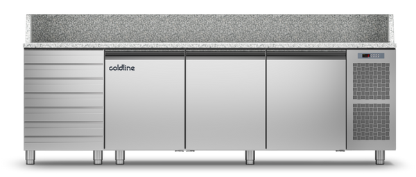 Coldline TZ17/1MC|3 Door + Drawers Pizza Preparation Counter with