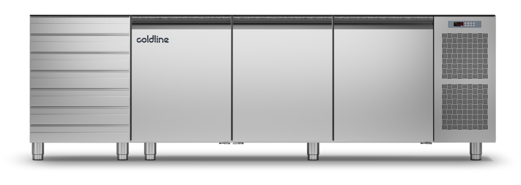Coldline TZS17/1MC|3 Door + Drawers Pizza Preparation Counter with no