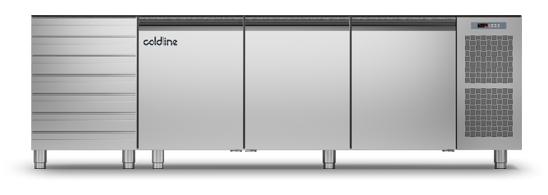 Coldline TZS17/1MC|3 Door + Drawers Pizza Preparation Counter with no