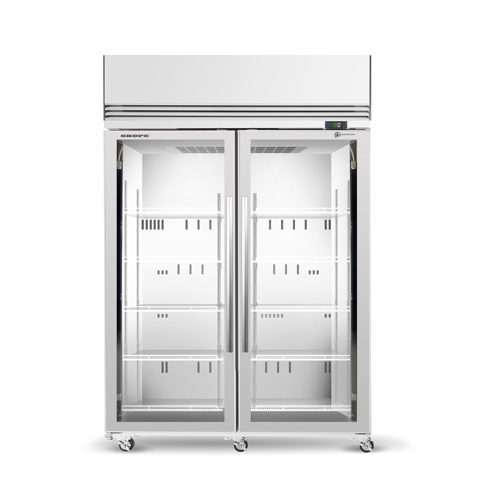 SKOPE SKFT1300N-A ActiveCore Upright Freezer | 2 Glass Doors with 5 Shelves per Door, Customisable