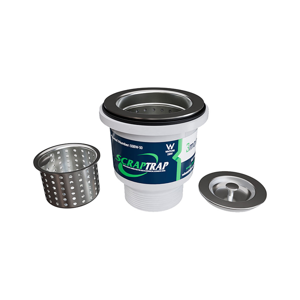 3monkeez SSBW-50 Scraptrap - Suit 40mm Outlet, 40mm BSP Connection, Includes Fixed Strainer and - Removable Basket
