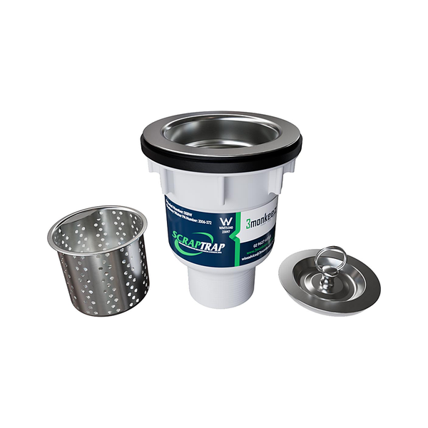 3monkeez SSBW Scraptrap, 50mm BSP Connection, Includes Fixed Strainer and - Suit 90mm O/L