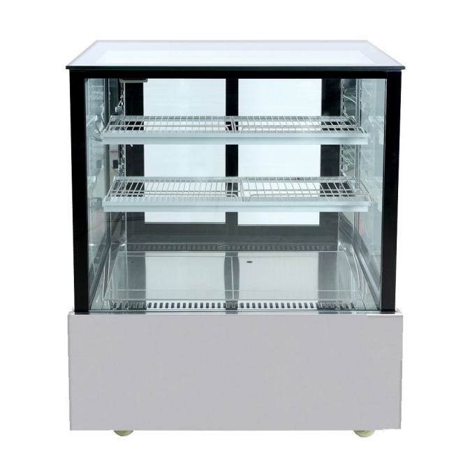 FED SSD090-2XB | Bonvue Black Trim | Square Glass Cake Display | 2 Shelves | Cake Display