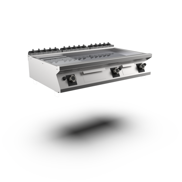 Mareno FT912GMCT-NG M1 90 Series Gas Griddle Top with 2/3 Smooth and 1/3 Ribbed Chromed Plate I 1200mm Wide