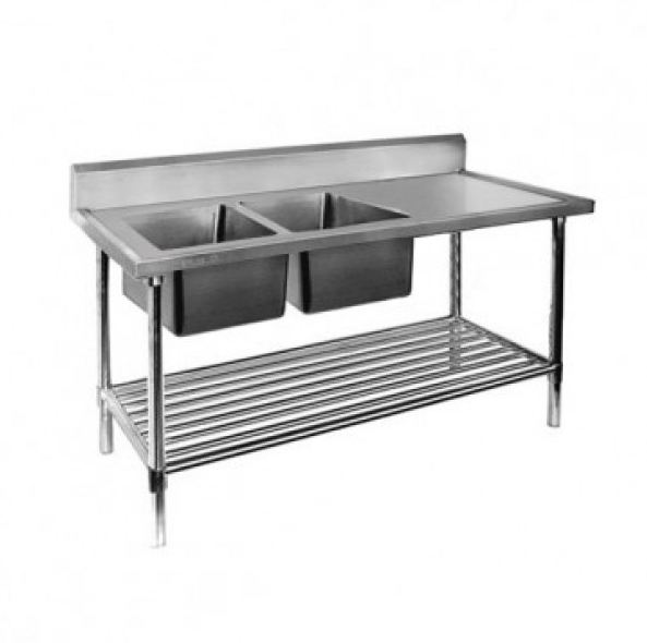 Mixrite SS2624L Double Sink Bench 600mm Depth Left - 2400mm Wide