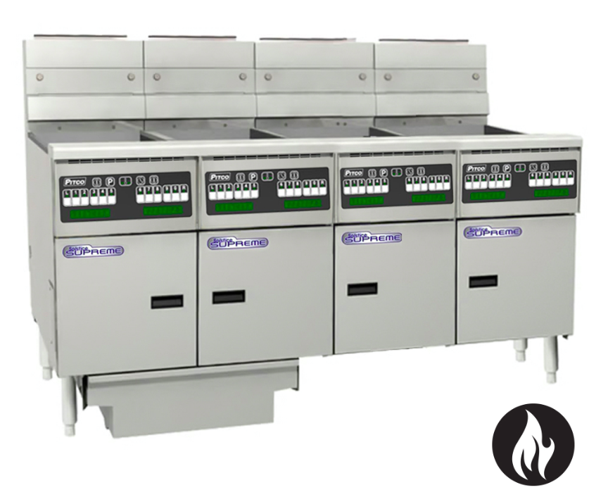 Pitco SSH55C-4/FD | Solstice Supreme Fryer | Filter Drawer | Gas Fryer | 4 Bank Fryer