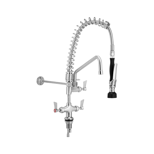 3monkeez T-3M53058-C CLEAN-A-JET- Stainless Steel Dual Hob Mount Compact Pre Rinse Unit - Inc 12” Pot Filler