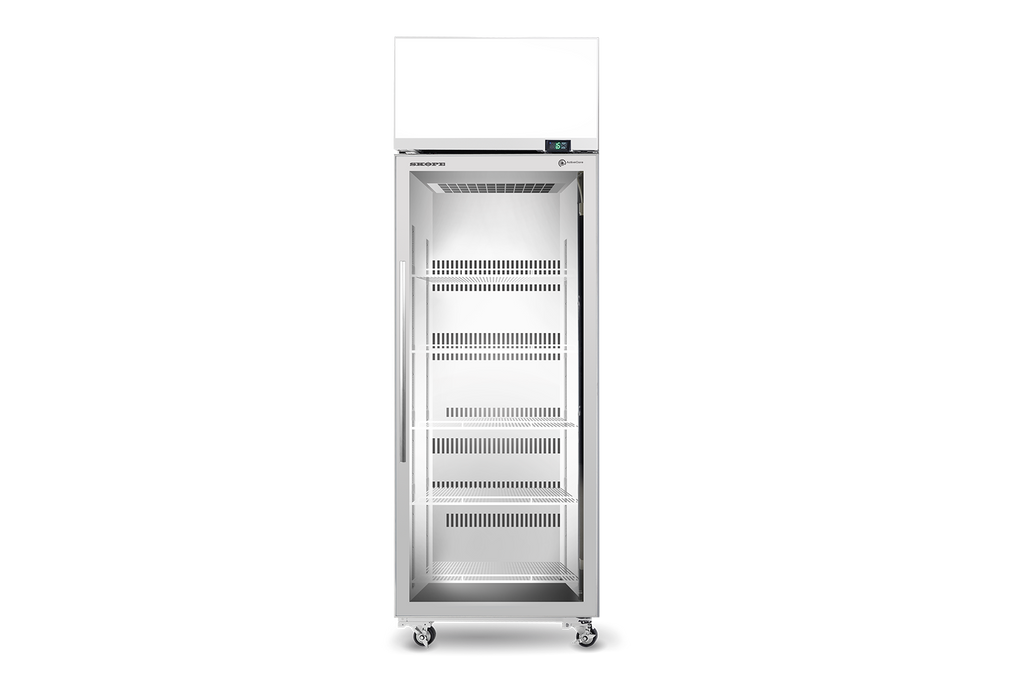 SKOPE TME650N-AC ActiveCore Top Mount Upright Fridge | 1 Glass Door Lit Sign with 5 Shelves