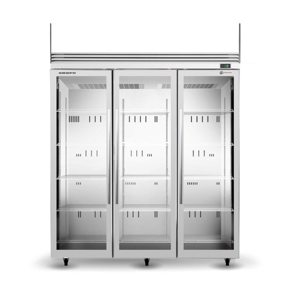 SKOPE TMF1500N-AC ActiveCore Upright Freezer | 3 Glass Door Lit Sign with 5 Shelves per Door