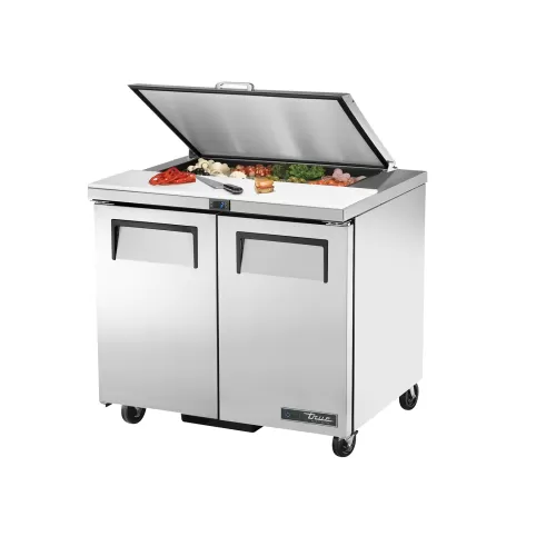 True Refrigeration TSSU-36-08-HC FLID Prep Table Refrigerators | 8x 1/6 Top Pans | 2 Solid Swing Door | Removable lids | 240 Litres