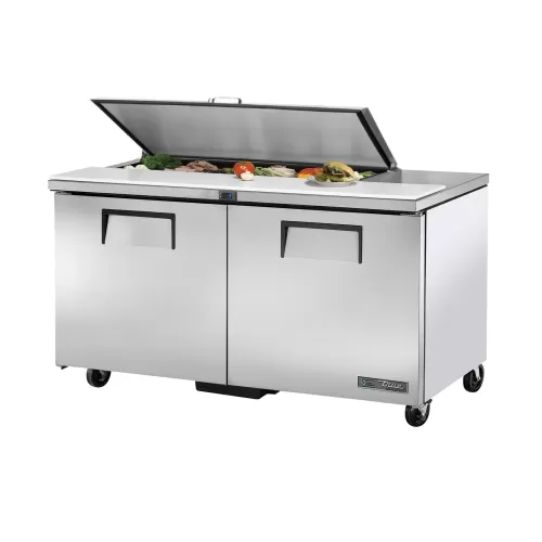 True Refrigeration TSSU-60-12-HC FLID Prep Table Refrigerators | 12x 1/6 Top Pans | 2 Solid Swing Door | Removable lids | 439 Litres