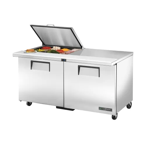 True Refrigeration TSSU-60-12M-B-HC FLID Prep Table Refrigerators | 12x 1/6 Top Pans | 2 Solid Swing Door | Removable lids | 439 Litres