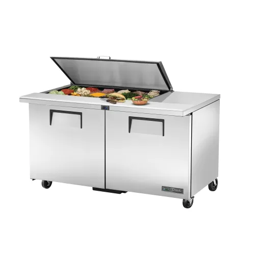 True Refrigeration TSSU-60-15M-B-HC FLID Prep Table Refrigerators | 15x 1/6 Top Pans | 2 Solid Swing Door | Removable lids | 439 Litres