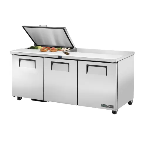 True Refrigeration TSSU-72-08-HC FLID Prep Table Refrigerators | 8x 1/6 Top Pans | 3 Solid Swing Door | Removable lids | 538 Litres