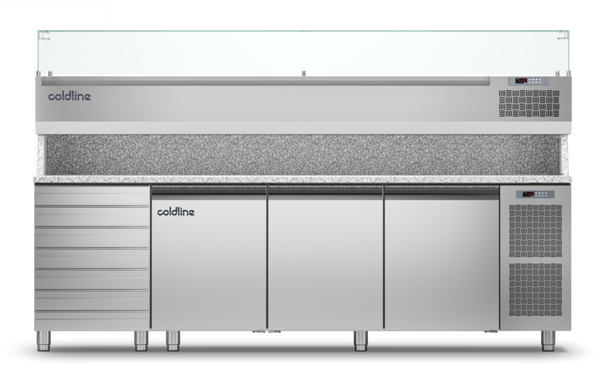 Coldline TZ17/1MC VP|3 Door + Drawers Pizza Preparation Counter with
