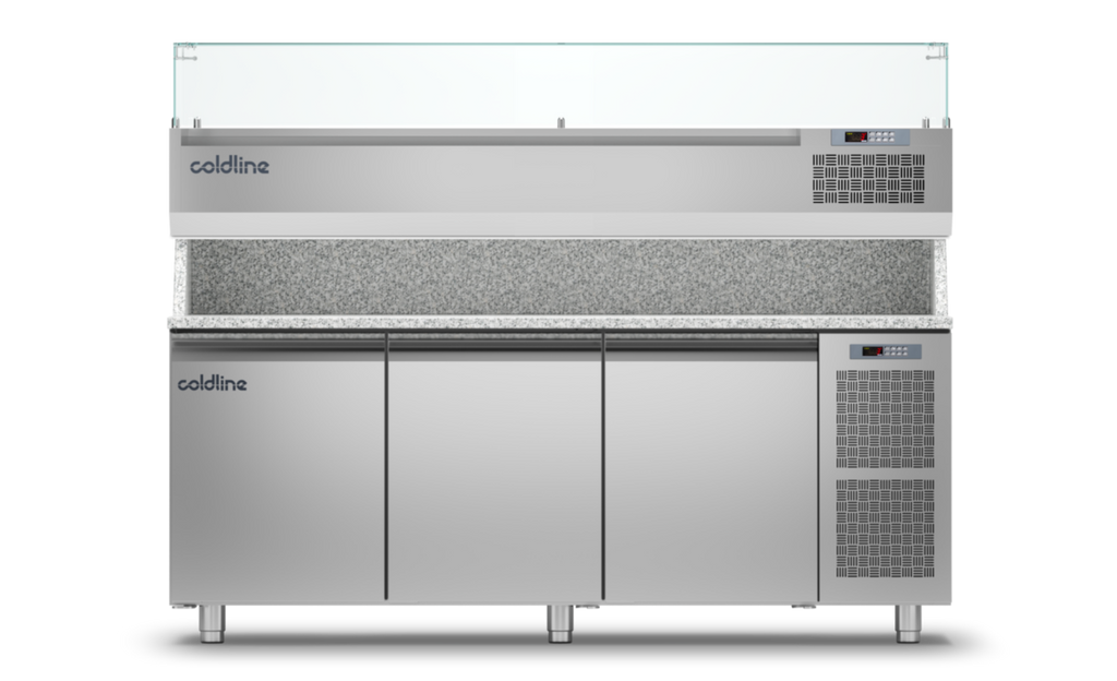 Coldline TZ17/1M VP|3 Door Pizza Preparation Counter with Granite