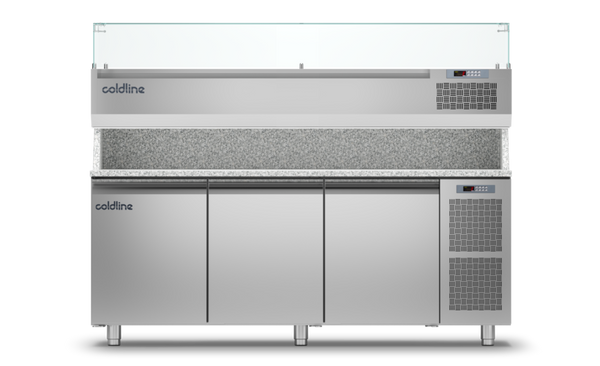Coldline TZ17/1M VP|3 Door Pizza Preparation Counter with Granite