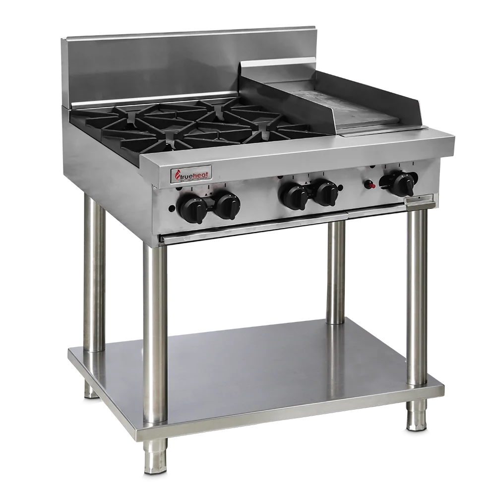 Trueheat RCT9-4-3G-LP-STD9-KIT | 900mm Top With 4 Burner and 300mm Griddle LP | Bundle | With Stand and Regulator LP