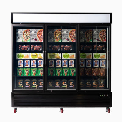 Bromic UF1980GDL-NR | Upright Display Freezer | 1980L | 3 Door | Flat Glass | Lightbox