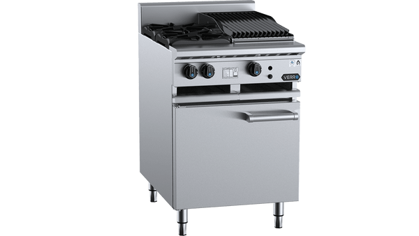 Verro VBT-SB2-CBR3 Combination Two Open Burners & 300mm Char Broiler Cabinet Mounted