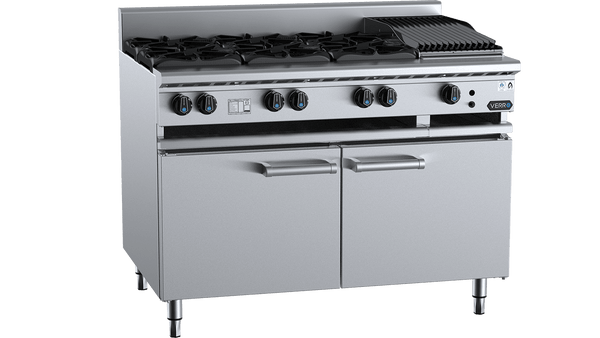 Verro VBT-SB6-CBR3 Combination Six Open Burners & 300mm Char Broiler Cabinet Mounted
