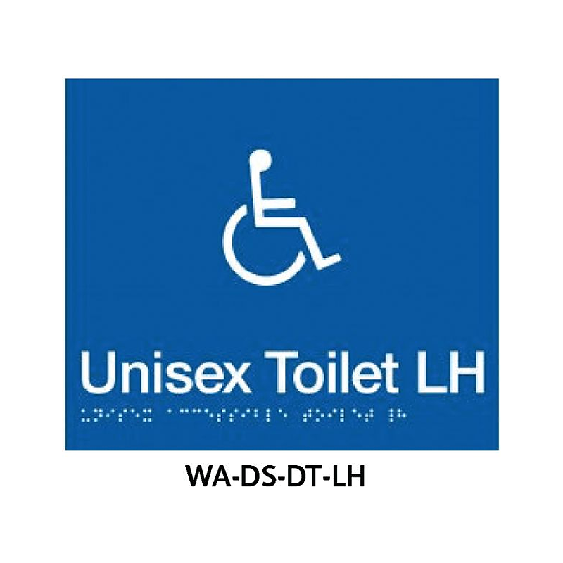 3monkeez WA-DS-DT-LH Blue ABS Plastic Door Sign With Braille for Disabled Toilet With LHS Grab Rail