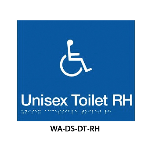 3monkeez WA-DS-DT-RH Blue ABS Plastic Door Sign With Braille for Female Toilet and Female Ambulant - Grab Rail. 150mm x 150mm RHS Grab Rail