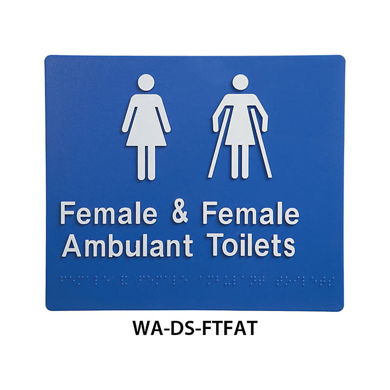 3monkeez WA-DS-FTFAT Blue ABS Plastic Door Sign With Braille for Female Toilet and Female Ambulant