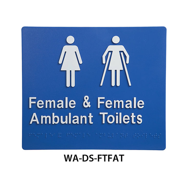 3monkeez WA-DS-FTFAT Blue ABS Plastic Door Sign With Braille for Female Toilet and Female Ambulant