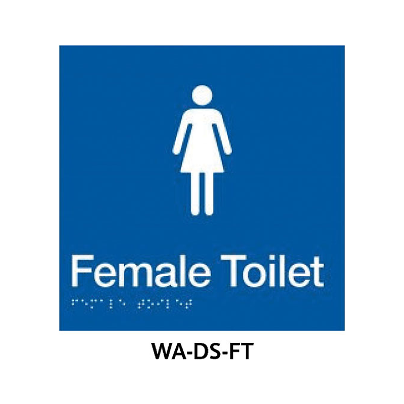 3monkeez WA-DS-FT Blue ABS Plastic Door Sign With Braille for Female Toilet