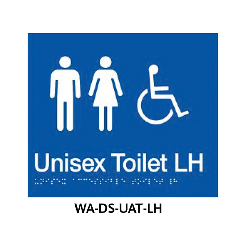 3monkeez WA-DS-UAT-LH Blue ABS Plastic Door Sign With Braille for Unisex Accessible LHS Grab Rail