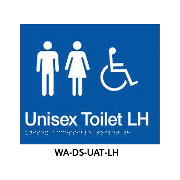 3monkeez WA-DS-UAT-LH Blue ABS Plastic Door Sign With Braille for Unisex Accessible LHS Grab Rail