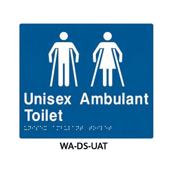 3monkeez WA-DS-UAT Blue ABS Plastic Door Sign With Braille for Unisex Ambulant Toilet