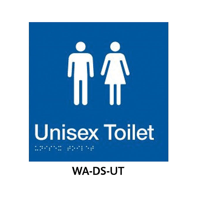 3monkeez WA-DS-UT Blue ABS Plastic Door Sign With Braille for Unisex Toilet
