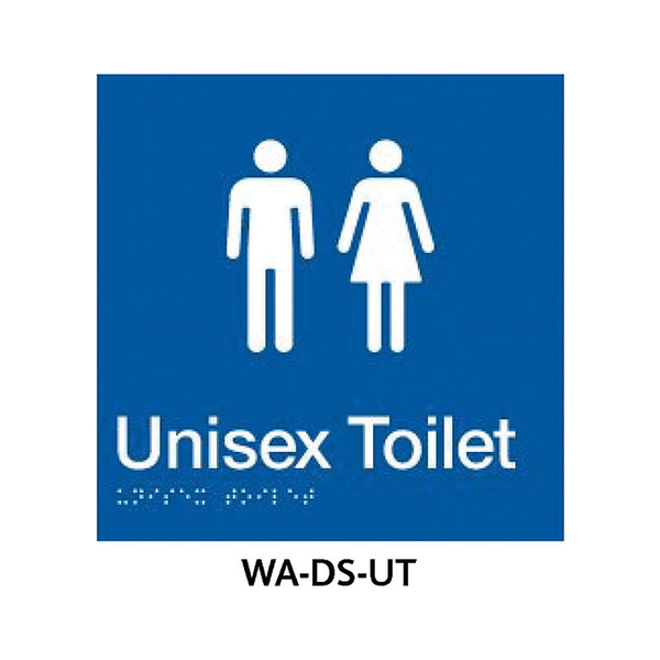 3monkeez WA-DS-UT Blue ABS Plastic Door Sign With Braille for Unisex Toilet