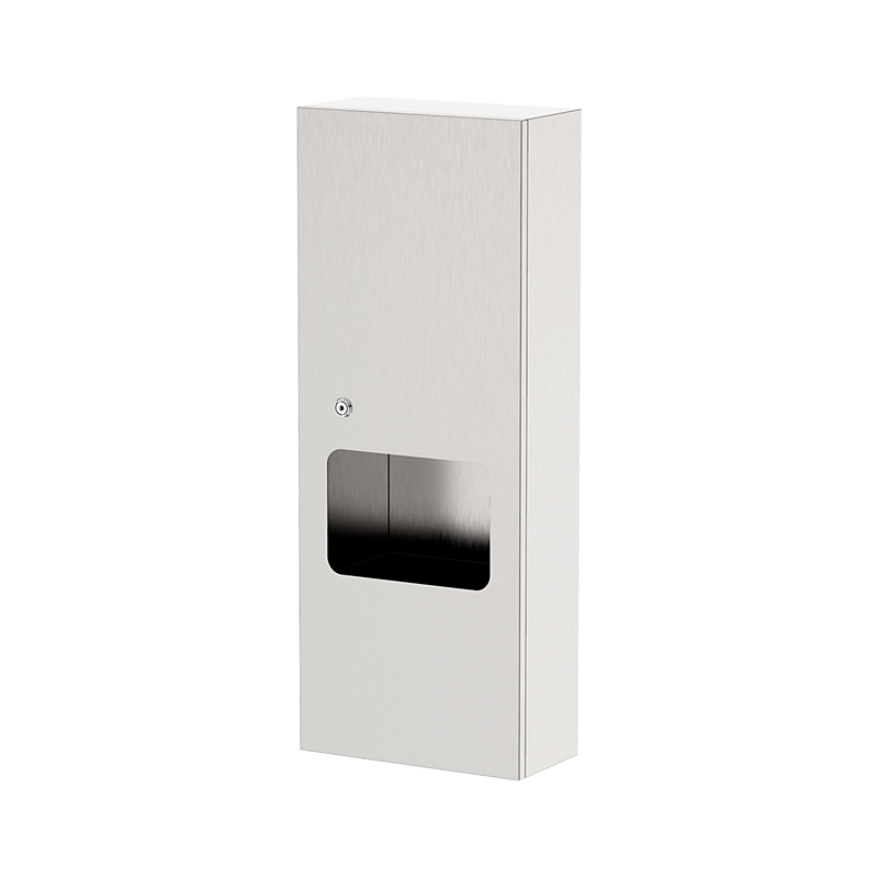 3monkeez WA-PTDWR2-R Paper Towel Dispenser and Waste Receptacle, Removable 6.5L Bin, Concealed Fixing, Key Lockable, 304 Grade Satin Stainless Steel - Recessed