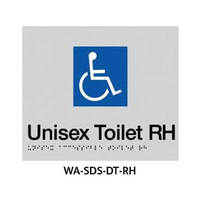3monkeez WA-SDS-DT-RH Silver ABS Plastic Door Sign With Braille for Female Ambulant Toilet - With Grab Rail. 150mmx150mm RHS Grab Rail