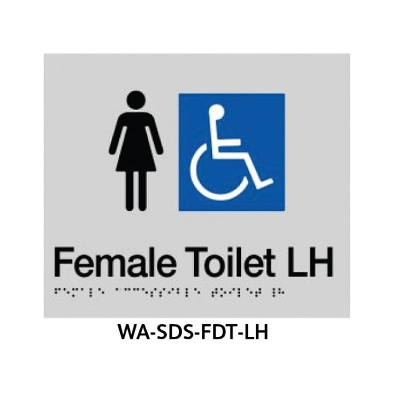3monkeez WA-SDS-FDT-LH Silver ABS Plastic Door Sign With Braille for Female Accessible LHS Grab Rail
