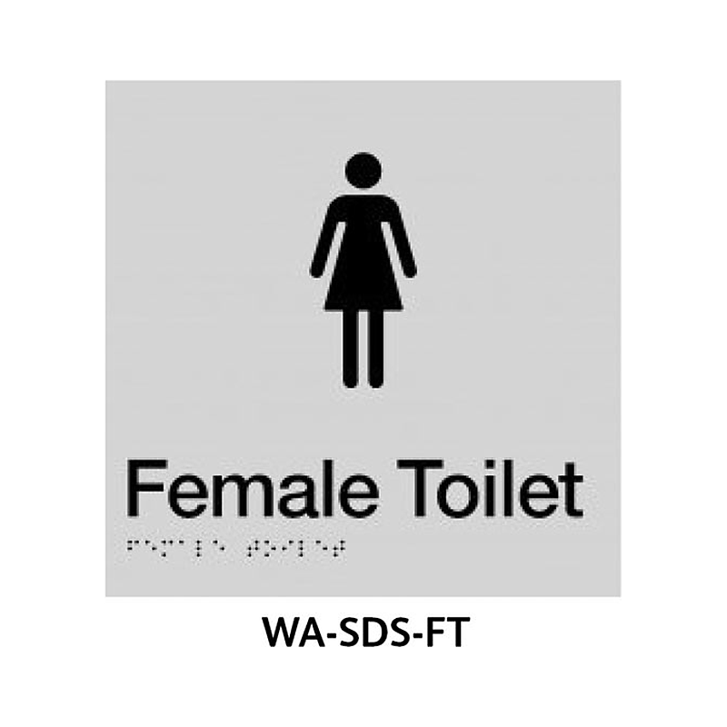 3monkeez WA-SDS-FT Silver ABS Plastic Door Sign With Braille for Female Toilet