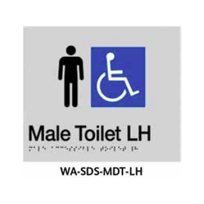 3monkeez WA-SDS-MDT-LH Silver ABS Plastic Door Sign With Braille for Male Accessible LHS Grab Rail