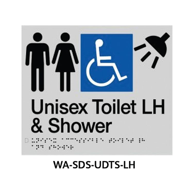 3monkeez WA-SDS-UDTS-LH Silver ABS Plastic Door Sign With Braille for Unisex Accessible LHS Grab Rail