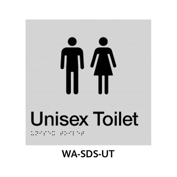 3monkeez WA-SDS-UT Silver ABS Plastic Door Sign With Braille for Unisex Toilet