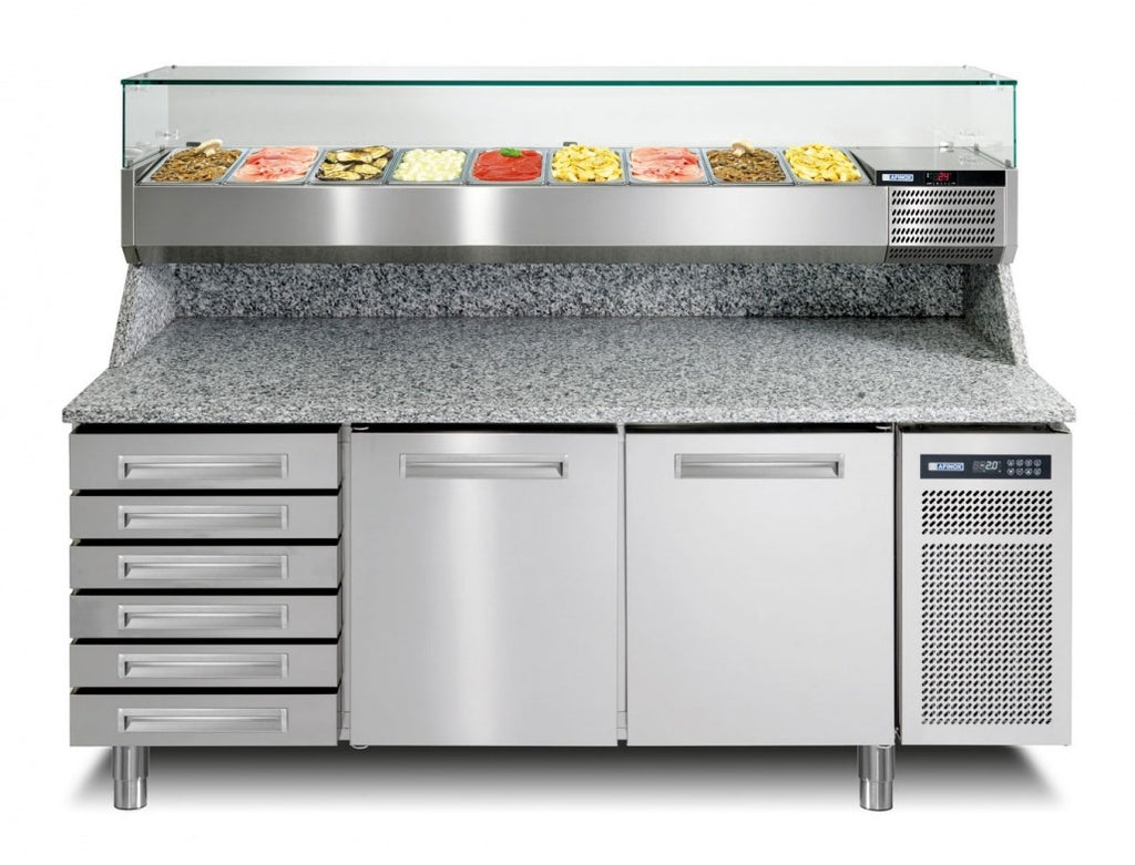 Skanos AX6SP83IP2KA002-AA Afinox Pizza Spring Plus 821I Pizza Prep Counter | 2 Door + 6 Ambient Drawers