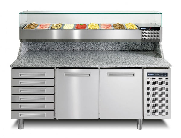 Skanos AX6SP83IP2KA002-AA Afinox Pizza Spring Plus 821I Pizza Prep Counter | 2 Door + 6 Ambient Drawers