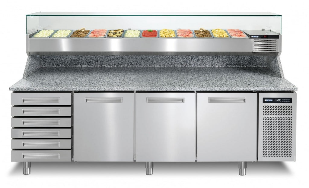 Skanos AX6SP84IP2KA002-AA Afinox Pizza Spring Plus 831I Pizza Prep Counter | 3 Door + 6 Ambient Drawers