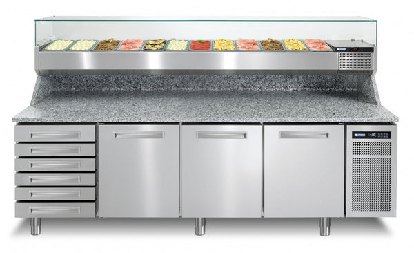 Skanos AX6SP84IP2KA002-AA Afinox Pizza Spring Plus 831I Pizza Prep Counter | 3 Door + 6 Ambient Drawers