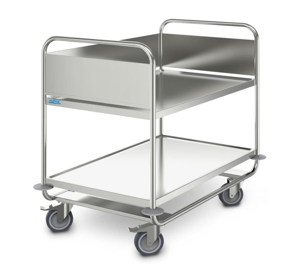 2 Tier Shelf  Trolley, Hupfer, ARW10X6_2HS, Raised Sided On Top Shelf, Stainless Steel Trolley 
